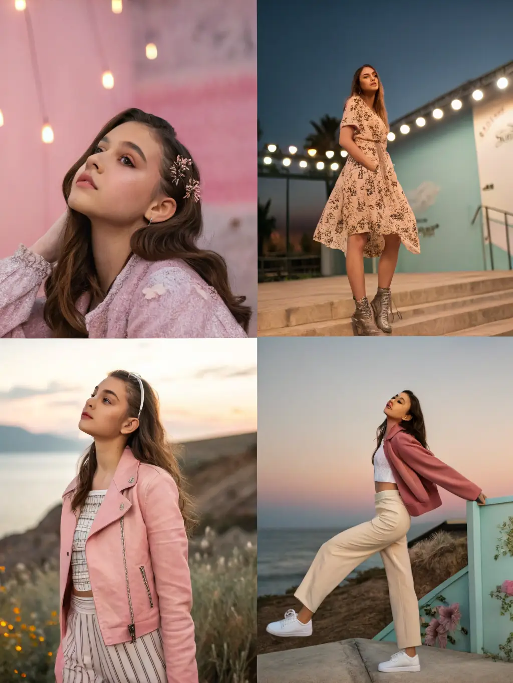 A collage of images from a branding photoshoot featuring the model in different outfits and settings, used to represent personalized modeling campaigns.