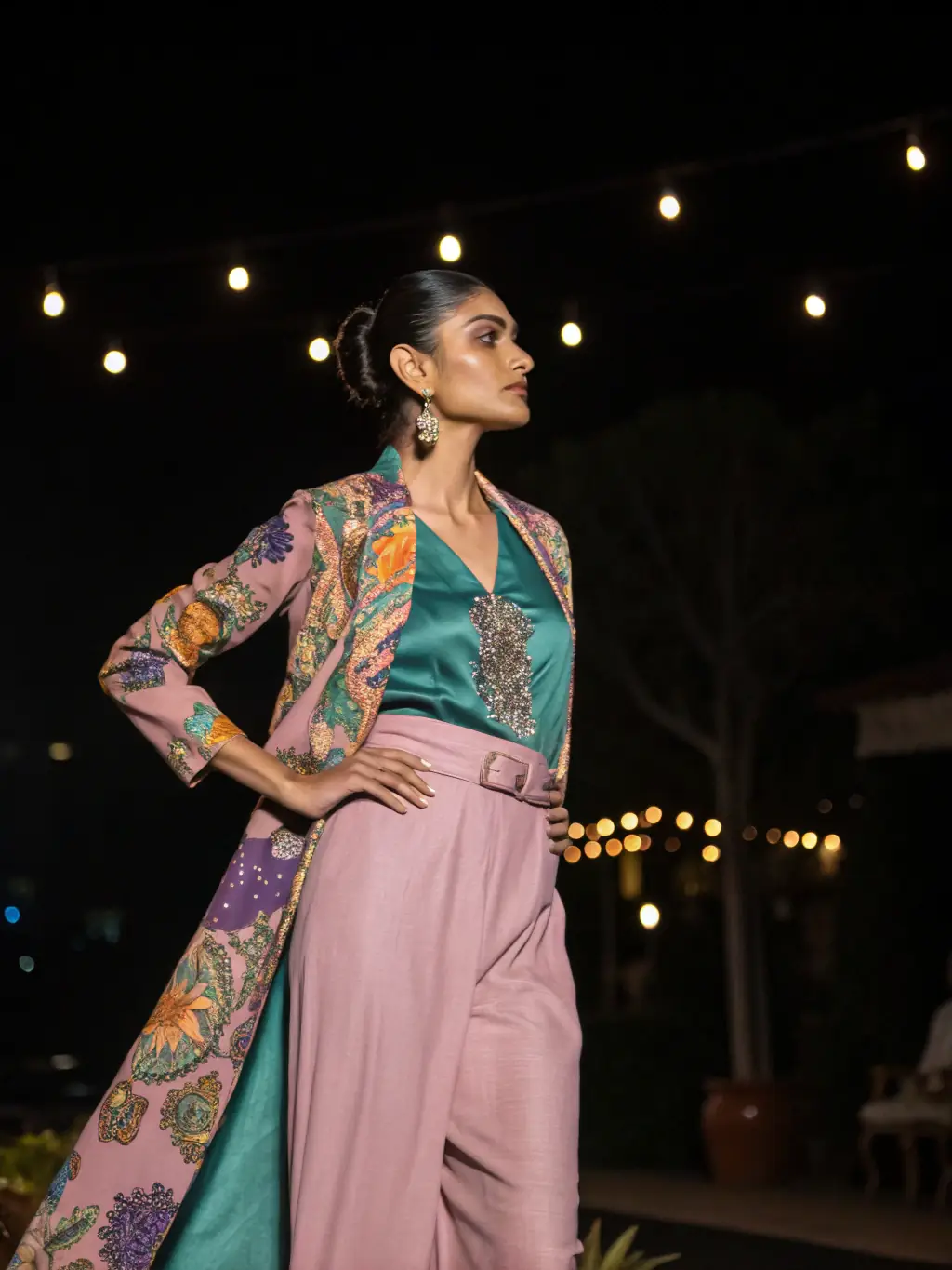 A high-resolution image of a model during a professional photoshoot, highlighting lighting and styling, used to represent photoshoot sessions.